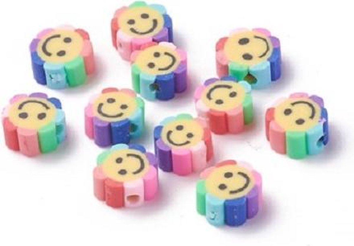 Polymeer gekleurde smiley kralen | 100 stuks